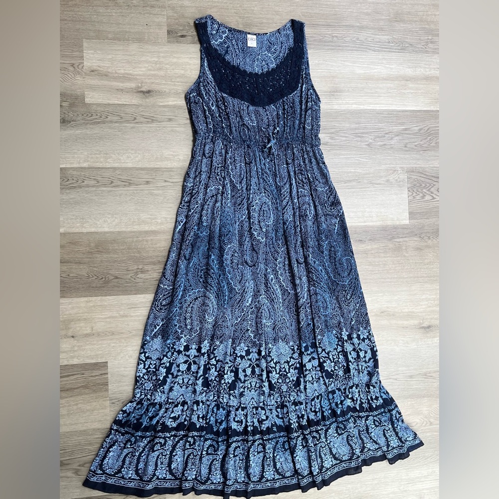 Bila Size Medium Floral Psidley Tiered Flowy Maxi Dress Sleeveless Rayon India